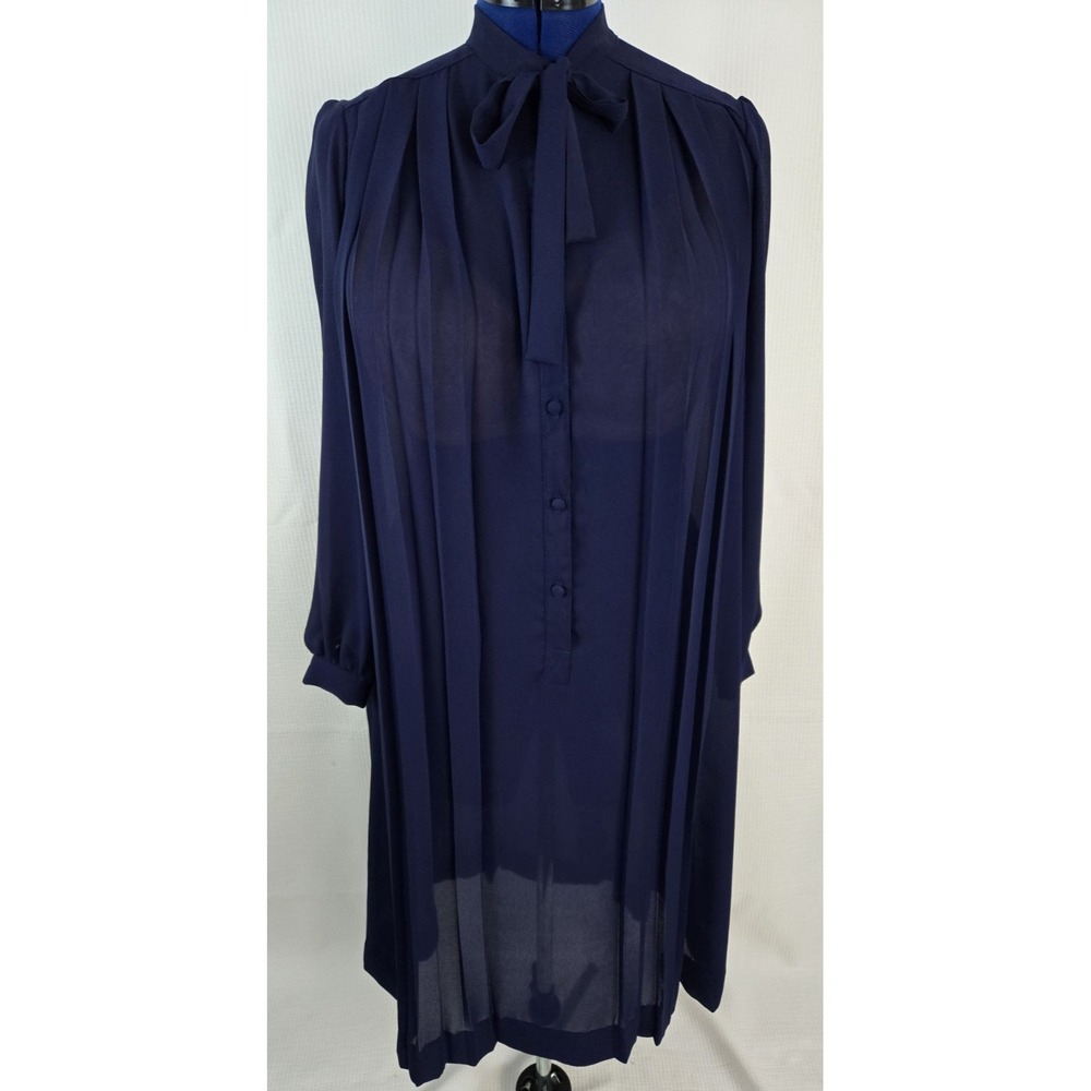 Vintage Monica Richards of California blue Sheer Chiffon Pleated shift dress 12